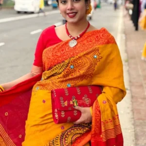 ধুপিয়ান শাড়ি (বাসন্তী-লাল)